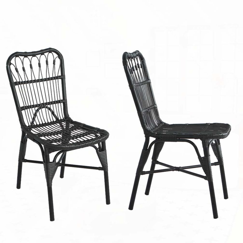 Chaises de patio d'extérieur en osier, Noir/gris