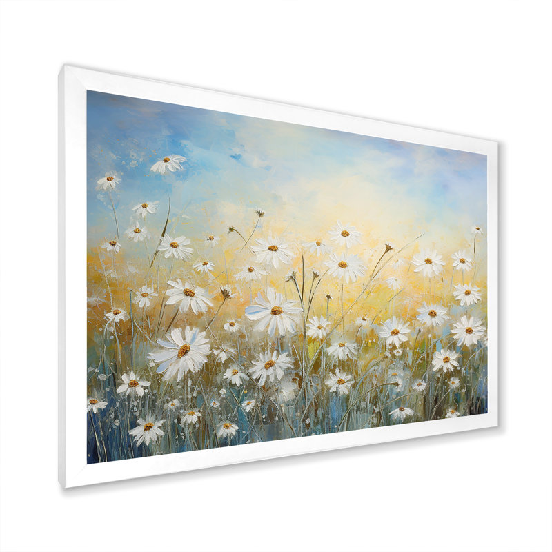 «Daisy Dreamscape Flowers Field III», reproduction sur toile, H 30 po x l 40 po x P 1,5 po, Cadre simple blanc