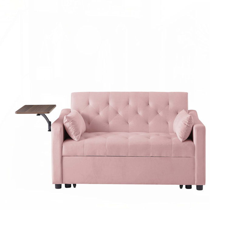 Latitude Run 3 in 1 Convertible Sofa Bed, 53" Vincy Sleeper Loveseat with Side Table, Pull Out Couch with 2 Pockets and 2 Pillows for Living Room Apartment Office
