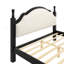 Très grand lit plateforme en bois avec structure de tête de lit tapissier et tissu beige-793776897-793776899