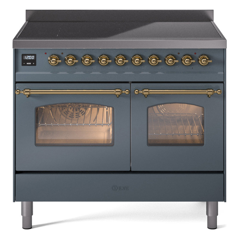 ILVE Nostalgie II Series 40 inch Induction Range with 6 Induction Elements (Glass Door), Blue Gray/Brass