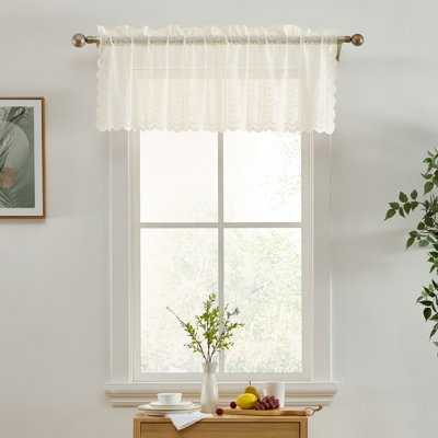 Nikole Floral Rod Pocket Lace Semi Sheer Voile Short Valance for Small Windows, Kitchen & Bathroom - 54 x 18 Inch Length
