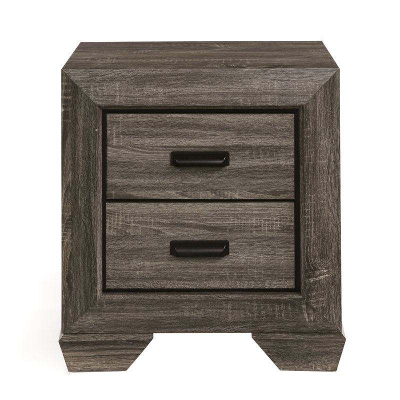 Table de chevet rustique à grain vieilli gris - 2 tiroirs pour l'organisation de la chambre à coucher 2 choix de rangement