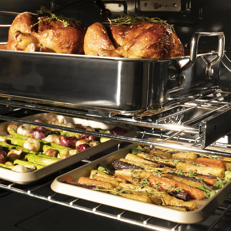 ZLINE Autograph 30 in. True Convection Double Wall Oven in Black Steel with Gold Helix Handles