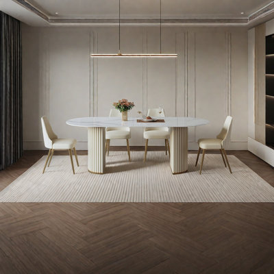 Modern Oval Dining Table, Cream Luxe Style