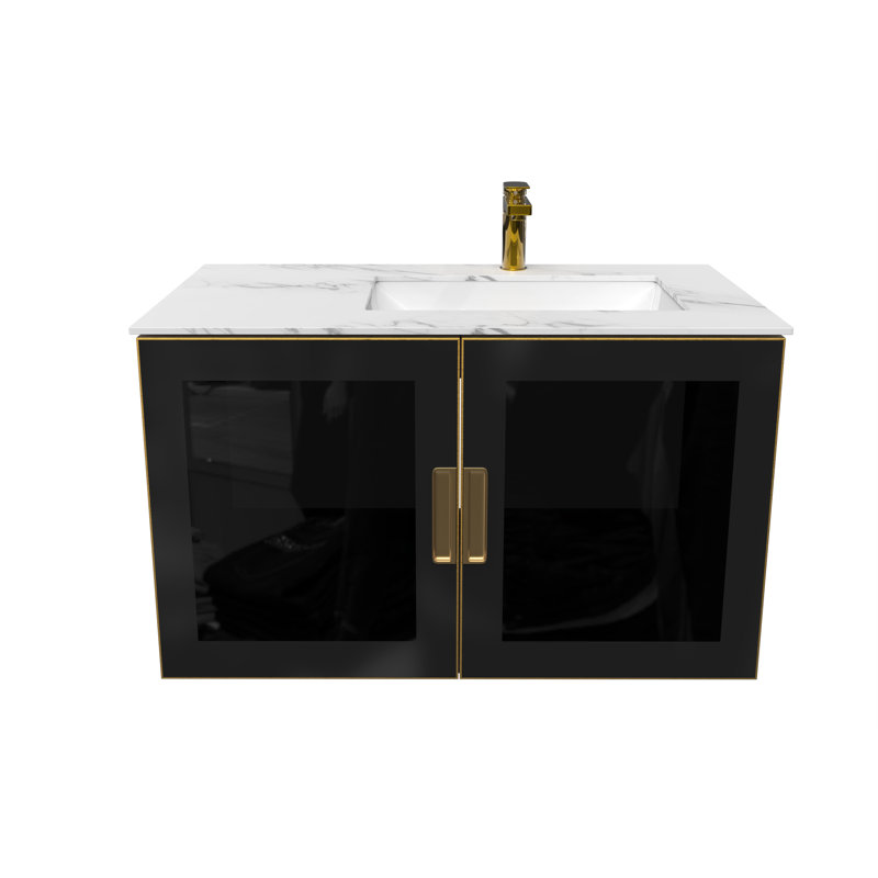 Ensemble de meuble-lavabo mural simple 36 po Swaneus, Blanc, Droite