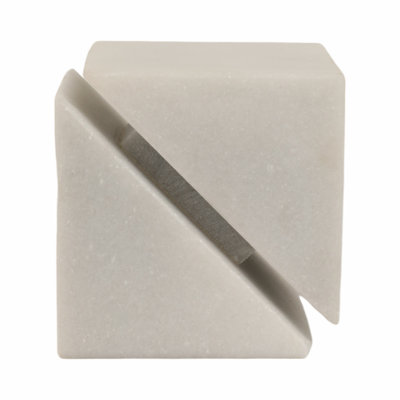 Stone Marble Decorative Object Modern Abstract Geometric Sculpture Contemporary Accent Cube Handcrafted Carved Stonework Tabletop Art Display Indoor Home Decor Unique Minimalist Design.