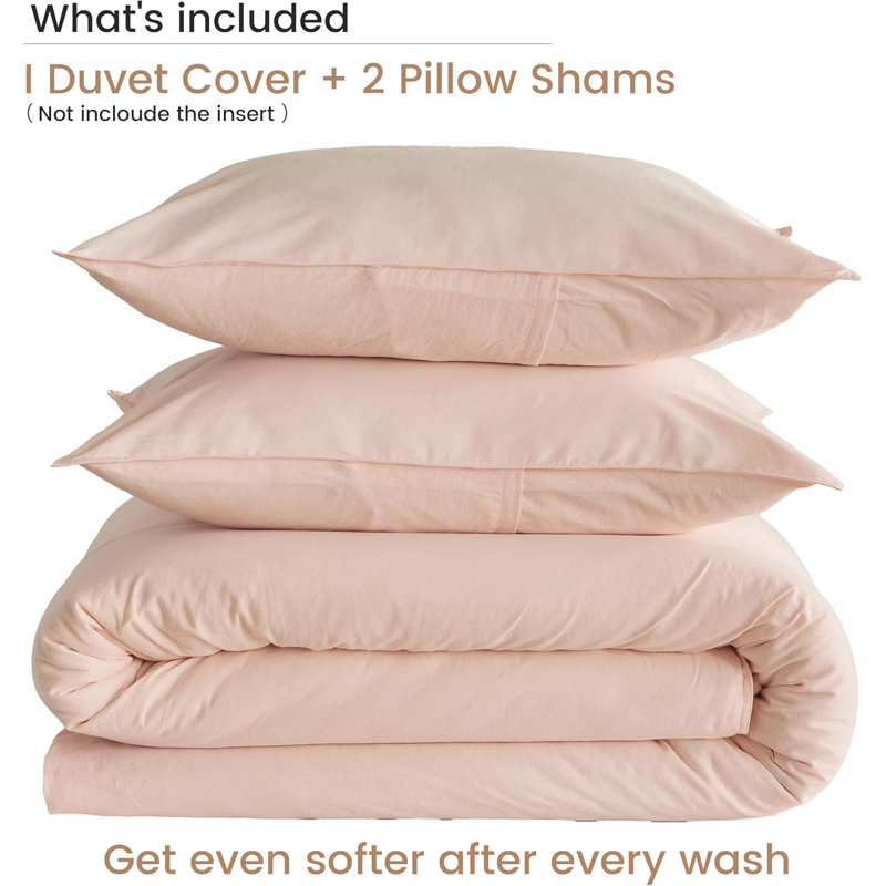 French Linen Duvet Cover Set 3Pcs With Hidden Zipper Closure Natural Flax Cotton Blend, Pink