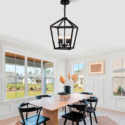 4 - Luminaire noir, lanterne de style industriel avec cage ouverte, base E12, hauteur réglable pour prise de plafond rustique, salle à manger suspendue