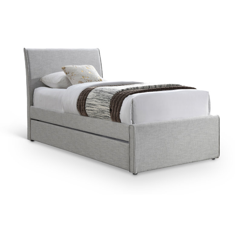 Pittenger Linen Textured Fabric Twin Trundle Bed, Grey Linen Textured Fabric
