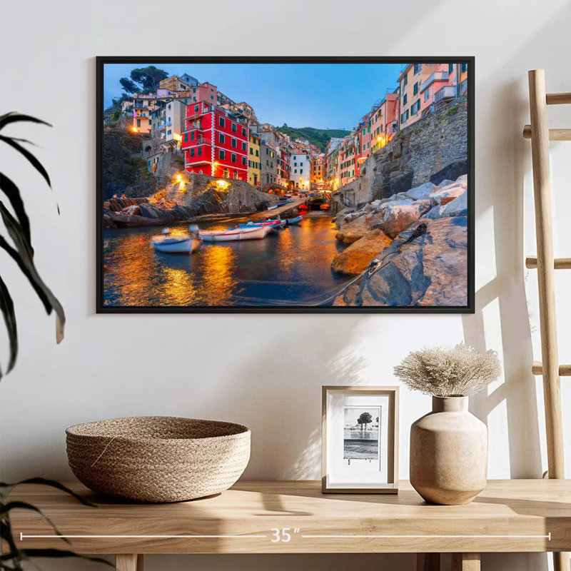 Village de pêche de Riomaggiera, 25 po x 17 po, Cadre flottant noir