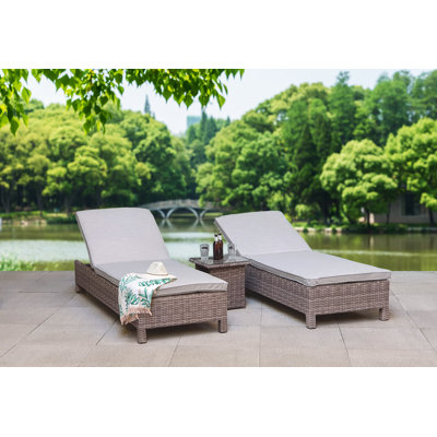 Ashyr 78.7cm Long Reclining Double Chaise with Cushions and Table