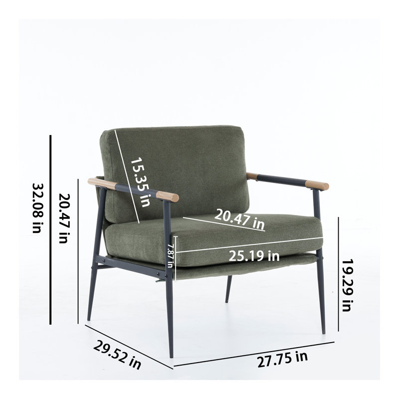 Chaise rembourrée avec accoudoirs de lecture Mid-Century en tissu chenille avec structure en métal, fauteuil d'appoint pour le salon, vert
