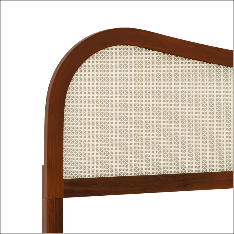 Très grand lit plateforme avec tête de lit en rotin, Très grand lit, Walnut