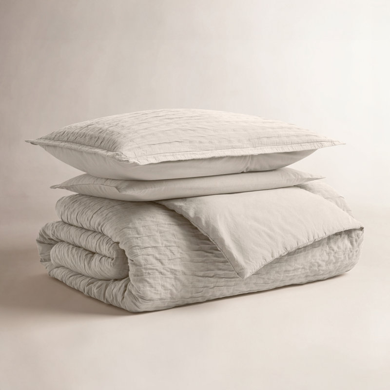 Popple Modern & Contemporary Cotton Duvet Cover, Putty, King Duvet Cover + 2 King Shams