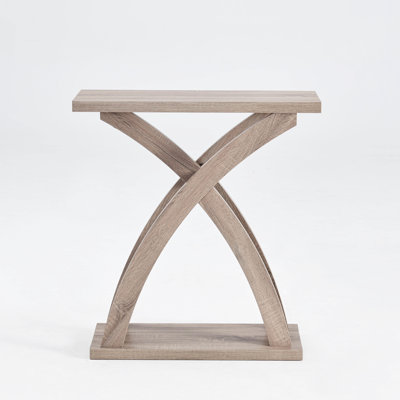 Console d'entrée taupe avec pieds courbés en bois massif dans un couloir et une tablette robustes et foncés