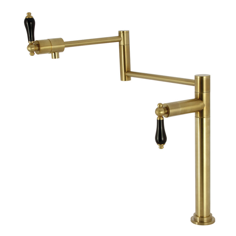 Kingston Brass Metropolitan Two-Handle 1-Hole Deck Mount Pot Filler Faucet, Brushed Brass/Black