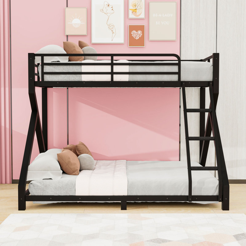 Metal Bunk Bed with Reinforced Slats, Guardrails and Built-In Ladder, Twin Over Full