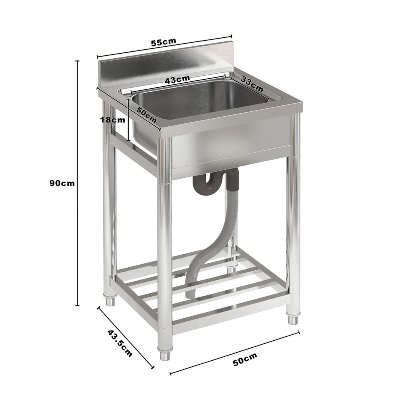 Borough Wharf 50mm W Single Bowl Stainless Steel Kitchen Sink with 2 Faucet Holes