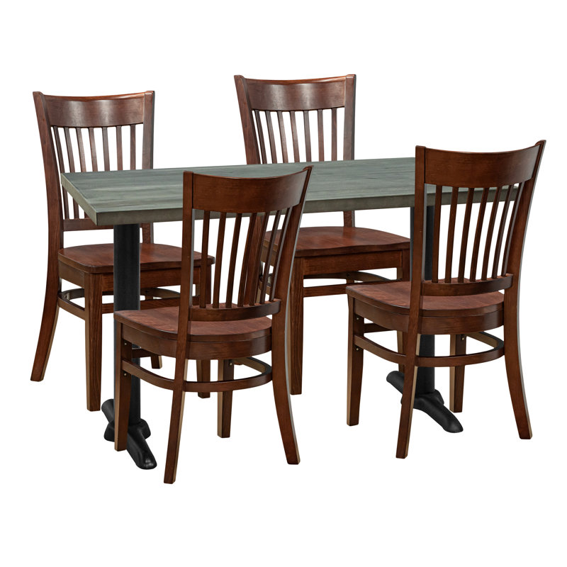 Ensemble de salle à manger 4 personnes - Dessus antique avec chaise d'appoint Julia, Gris patiné, Marron