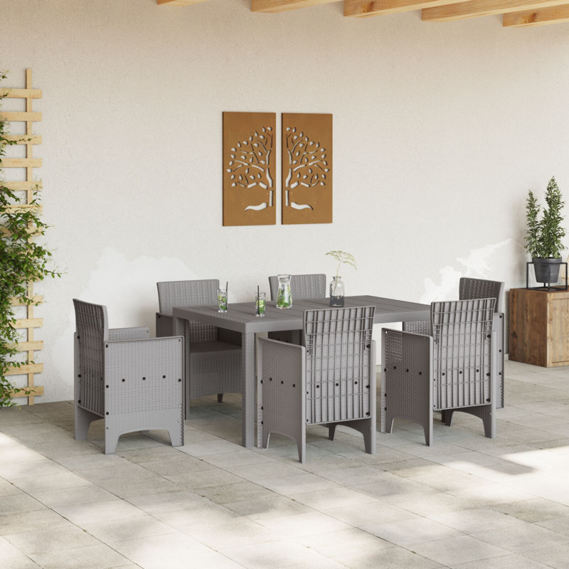 Garden Table Poly Rattan, Light Grey, 73cm H x 150cm W x 100cm D