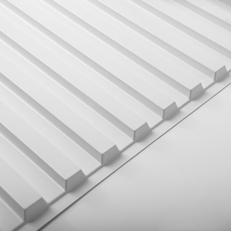 Tuile de plafond 48 po x 24 po en PVC, panneaux muraux 3D à lattes, couvre 96 pieds carrés (Ensemble de 12), Blanc