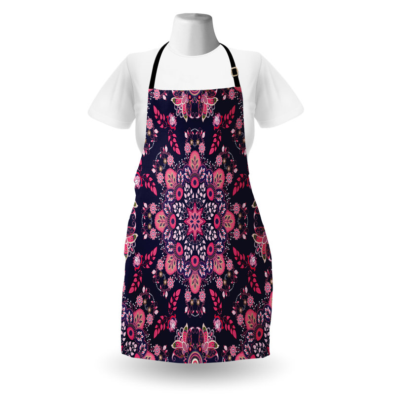 East Urban Home Ethnic Apron Unisex, Spring Blossoms, Adult Size, Indigo Pink Pale Pink