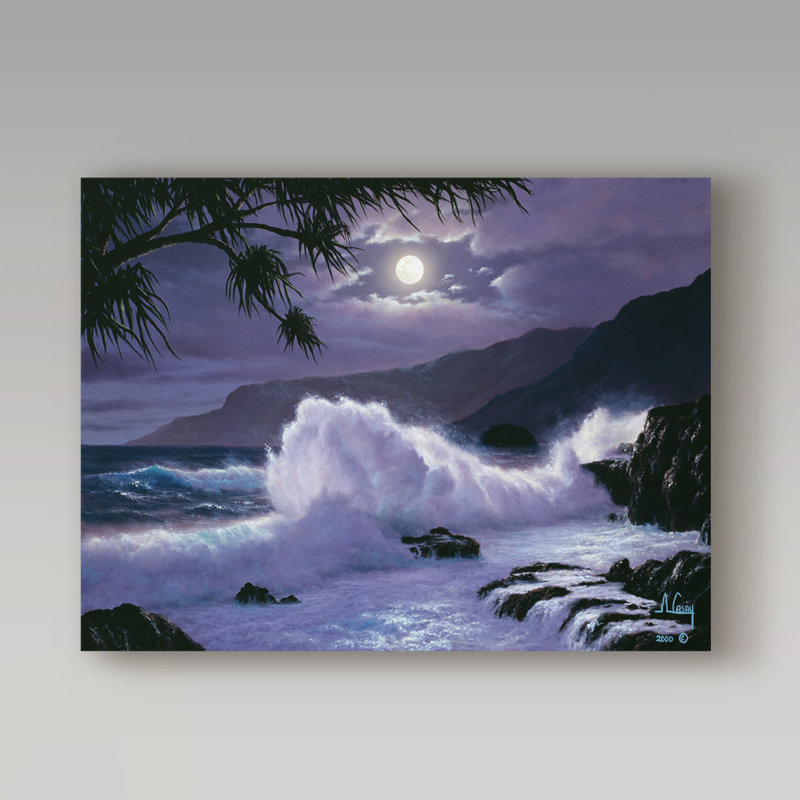 Large Waves Landscape Print on Canvas with Solid Wood Frame