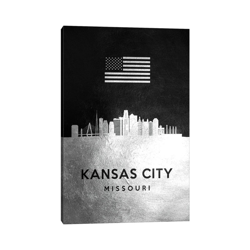 Kansas City Missouri Silver Skyline by Adrian Baldovino - Wrapped Canvas Print, 66.04 cm H x 45.72 cm W x 3.175 cm D