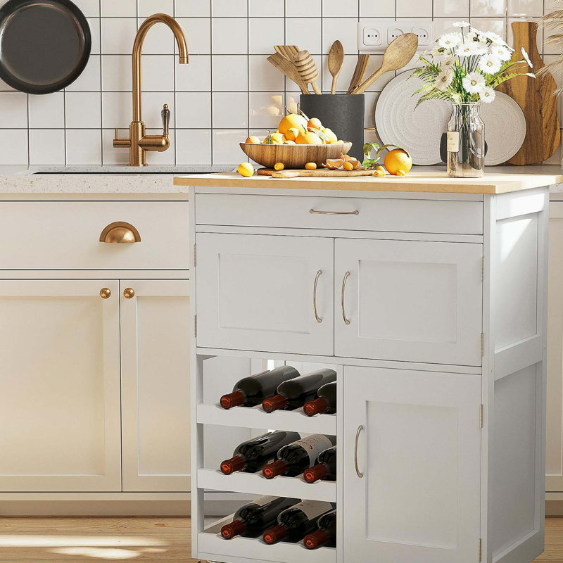 Îlot de cuisine sur roulettes avec porte-bouteilles