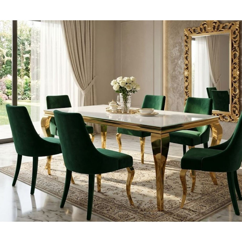Kanyen Rectangular Marble Top with Steel Base Dining Table