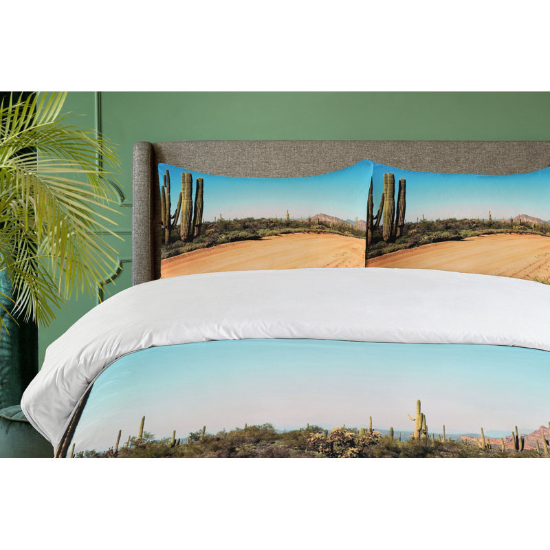 Queen Size Multicolor Microfiber Desert Cactus Duvet Cover Set
