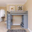 Lit mezzanine double gris avec grandes tablettes, bureau et lumière DEL-2040362450-2040362448