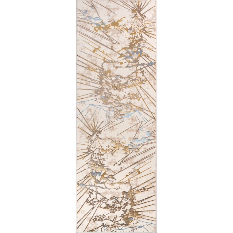 Tapis abstrait crème, Tapis de couloir 2 pi 8 po x 7 pi 8 po