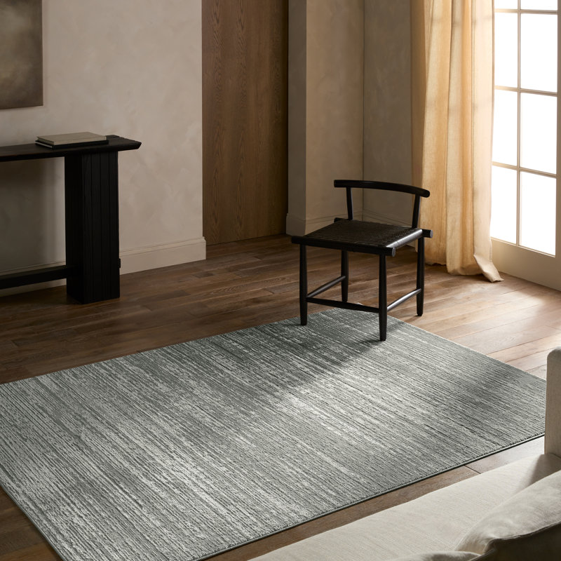 Label J  Tungsten Powerloomed Abstract Gray Area Rug, Rectangle 5'3" x 7'6"
