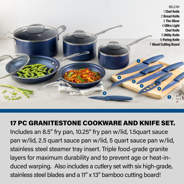 GraniteStone Diamond GraniteStone NutriBlade 6-Piece Stainless Steel Knife  Set in Blue - High-Grade Blades, Non-Stick Surface, Comfortable Rubberized  Handles in the Cutlery department at