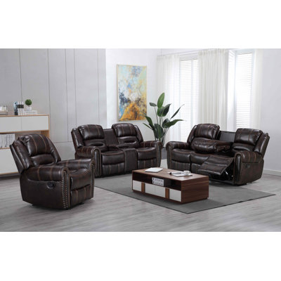 Ensemble de salon inclinable en similicuir 3 pièces Bown