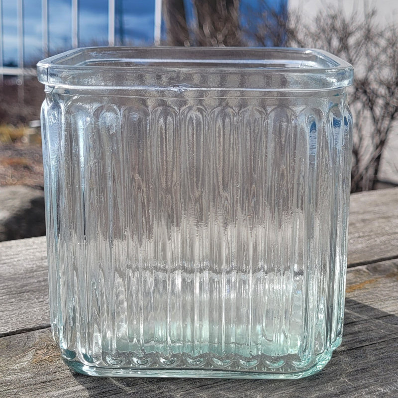 Ribbed Pattern Cube Shaped Vase, 4.70" H x 4.50" W x 4.50" D