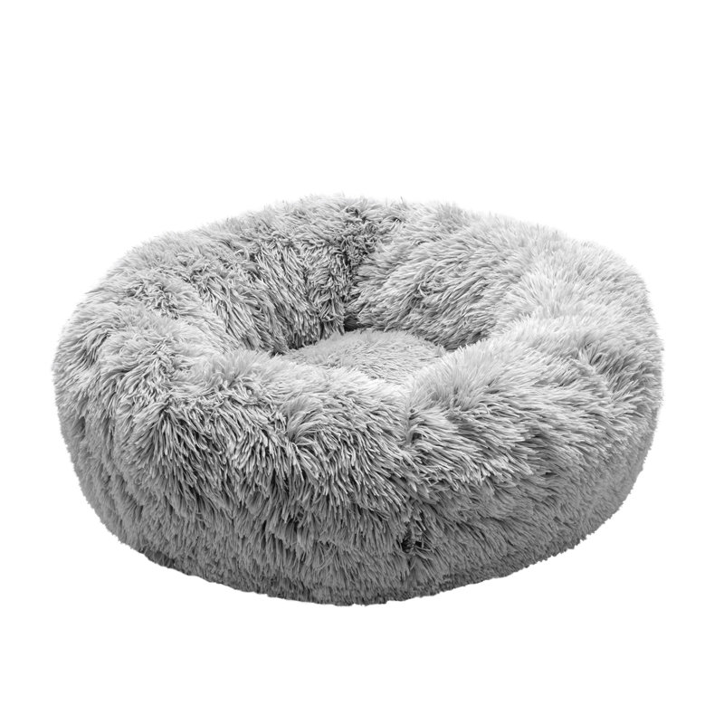 Small Mist Gray Faux Fur Orthopedic Donut Pet Bed