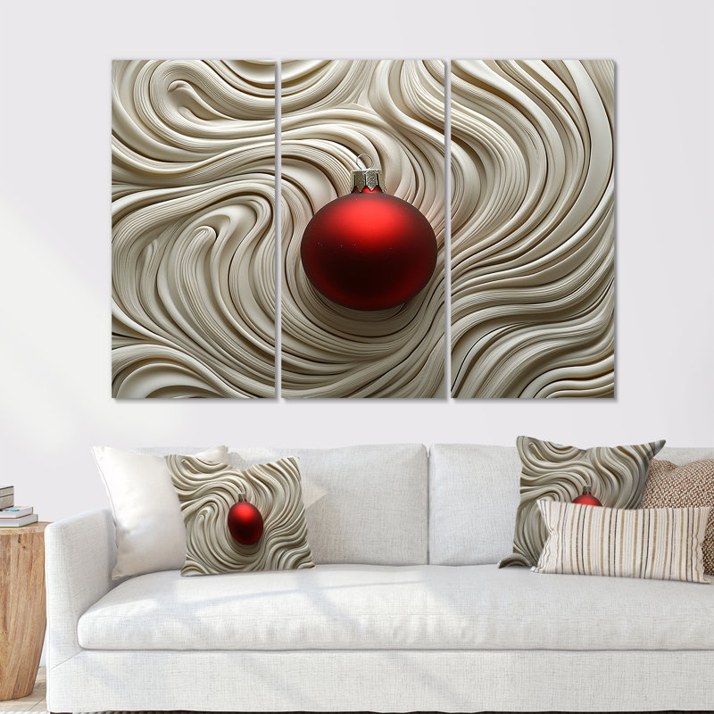 Rouge et blanc «Christmas Peppermint Swirl II», ensemble d'art mural de Noël, Toile tendue, H 40 po x l 60 po x P 1 po