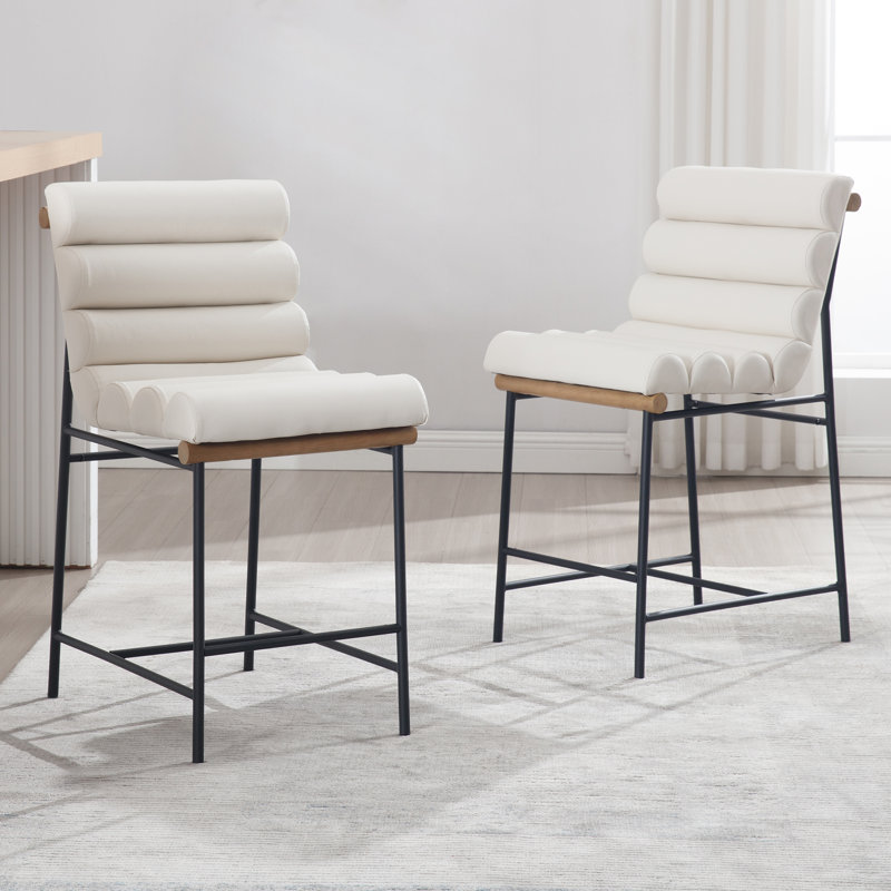 Mutsuo Upholstered Faux Leather Counter Stool with Metal Frame Chic Arm-less Counter Height Bar Stool for Coffee Bar/Kitchen Island