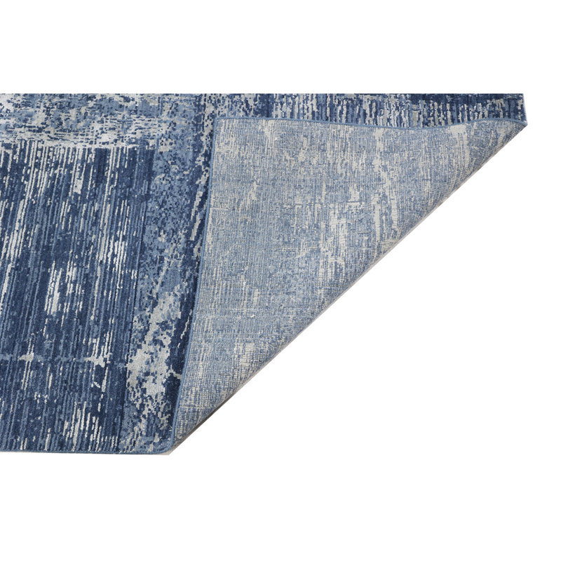 Tapis bleu / gris tissé à la main de haute qualité, Rectangle 10 pi x 14 pi