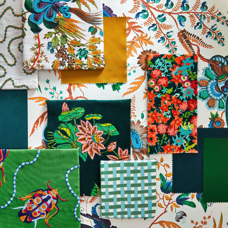 Wonderland Floral Wallpaper, Lapis/Emerald/Carnelian