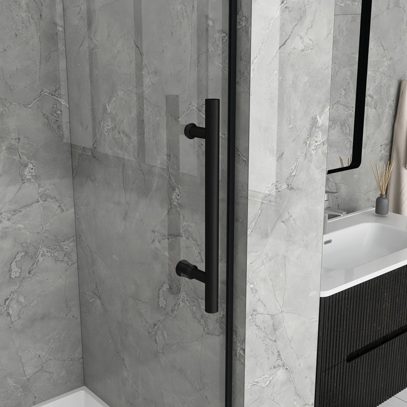 56 To 60 In. W X 60 In. H Single Sliding Frameless Tub Door, Matte Black