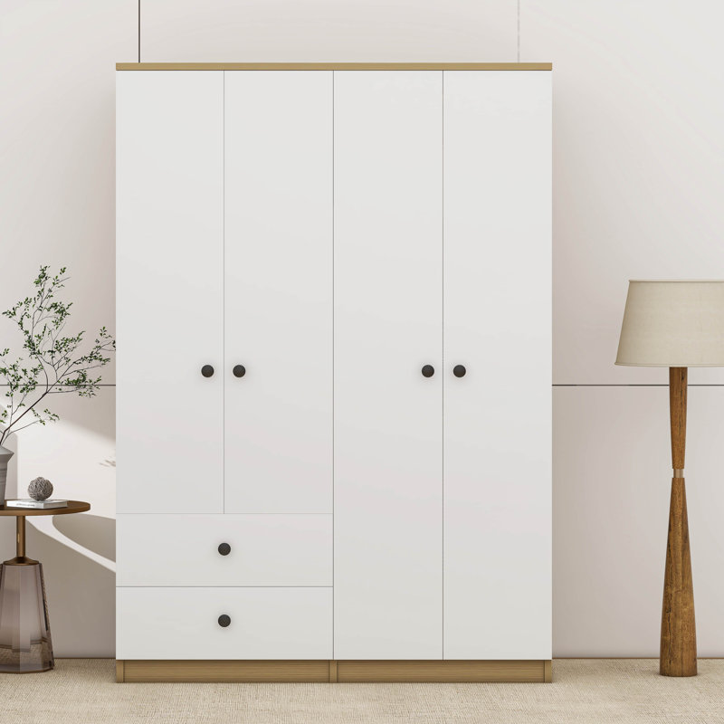 Garde-robe 4 portes avec tiroirs, tablette et tringle