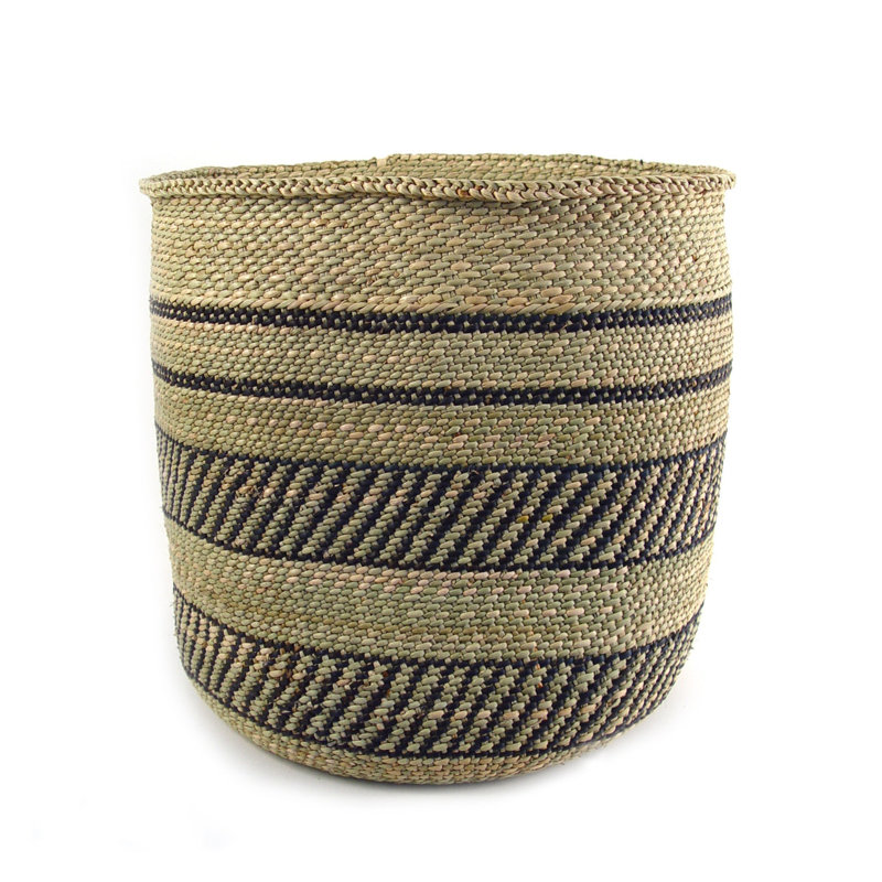 Iringa Woven Basket with Black Stripe, 16" H x 16" W x 16" D