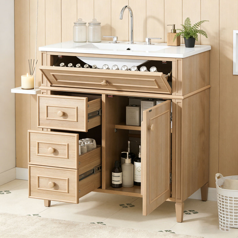 Meuble-lavabo de salle de bain avec lavabo, Bois de 30 pi