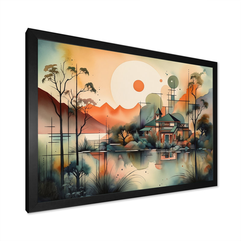 Coucher de soleil abstrait, maison sur l'eau I - Modern Landscape Beach, impressions sur toile, H 30 po x l 40 po x P 1,5 po