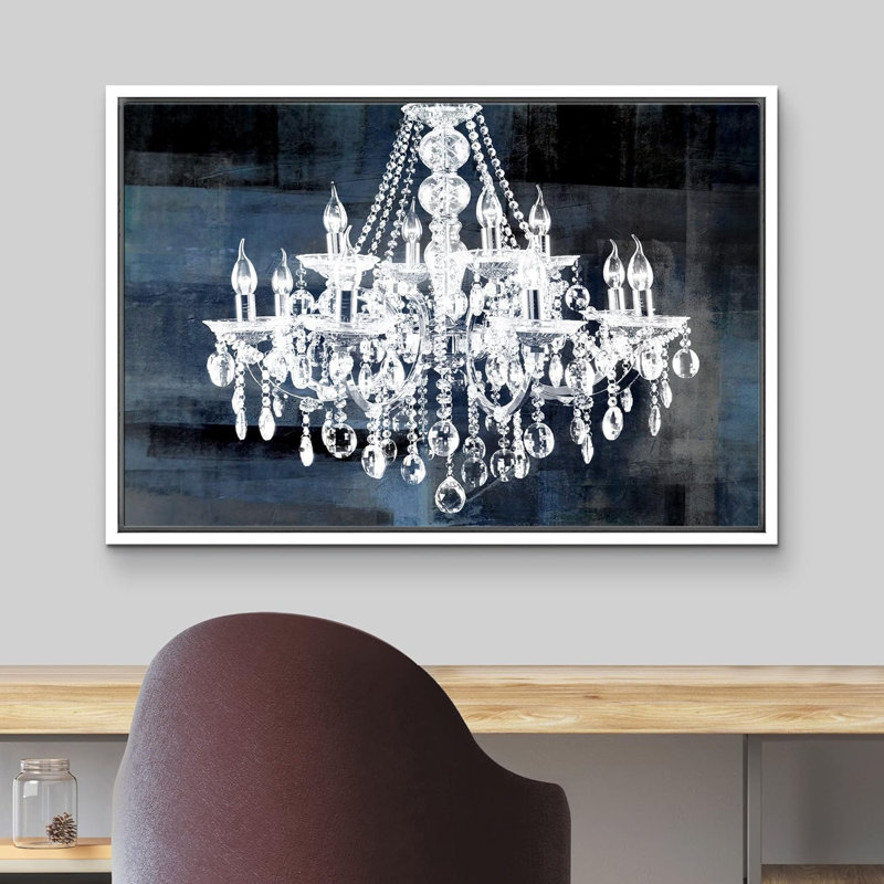 «Glam Crystal Chandelier Silhouette» sur toile de fond abstraite, reproduction d'art sur toile, H 24 po x l 36 po x 1,5 po
