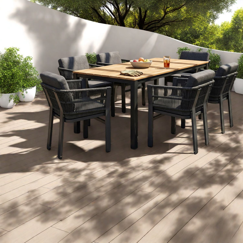 Durable Patio Dining Sets, Acacia Wood Metal 7 Piece, Modern Home Dining